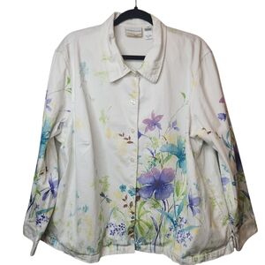 NWOT Alfred Dunner Women's White Watercolor Floral CottonTwillJacket Size 22W/3X